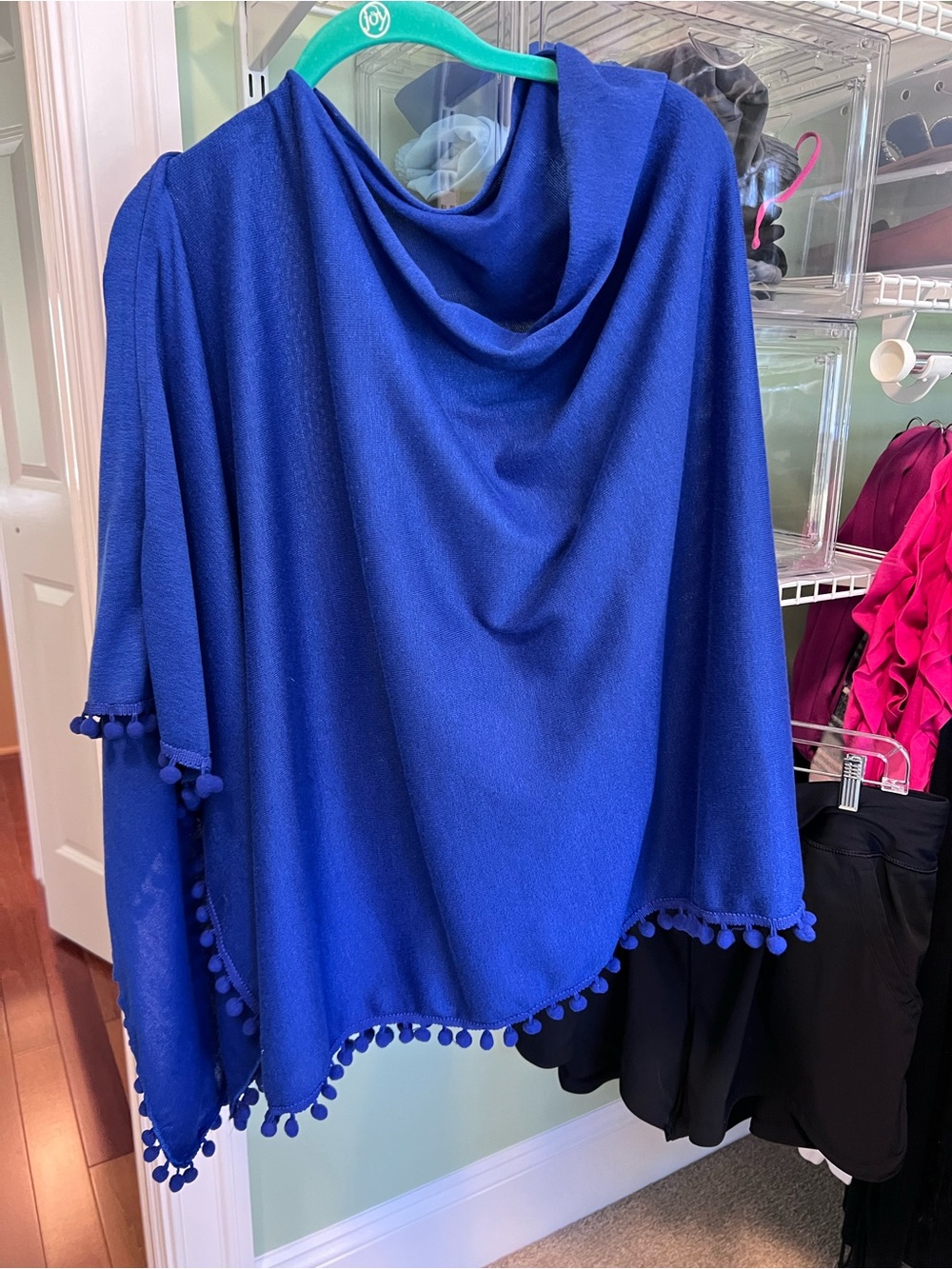 Blue Pom-Trim Shawl Wrap - Brand: